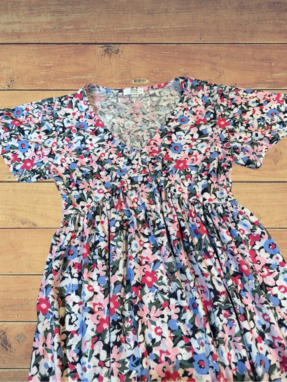Ardene NWT Pink & Blue Ditsy Floral V-Neck Babydoll Mini Dress Size Small 🌺 - Picture 11 of 14